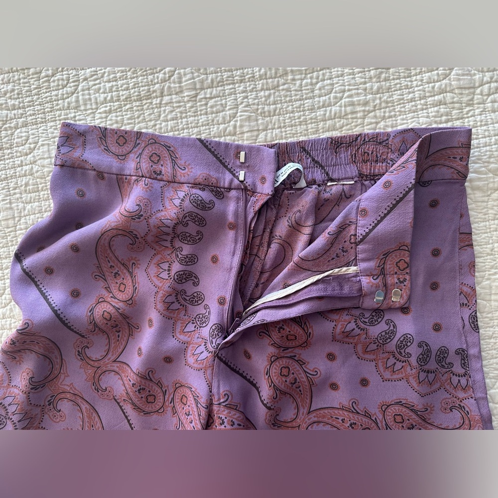 Zara Mid-Rise Flared Pants with Lavender Paisley Print - size M - Picture 4 of 7